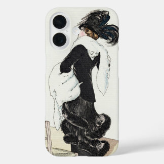 Coques iPhone 16 Dame de mode vintage, manteau de fourrure haute co