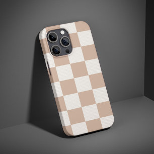 Coque Pour iPhone 16 Damier à carreaux beige avec marron neutre