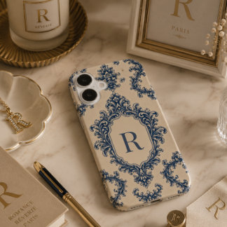 Coque Pour iPhone 16 Damier Bleu Personnalisé avec Monogramme