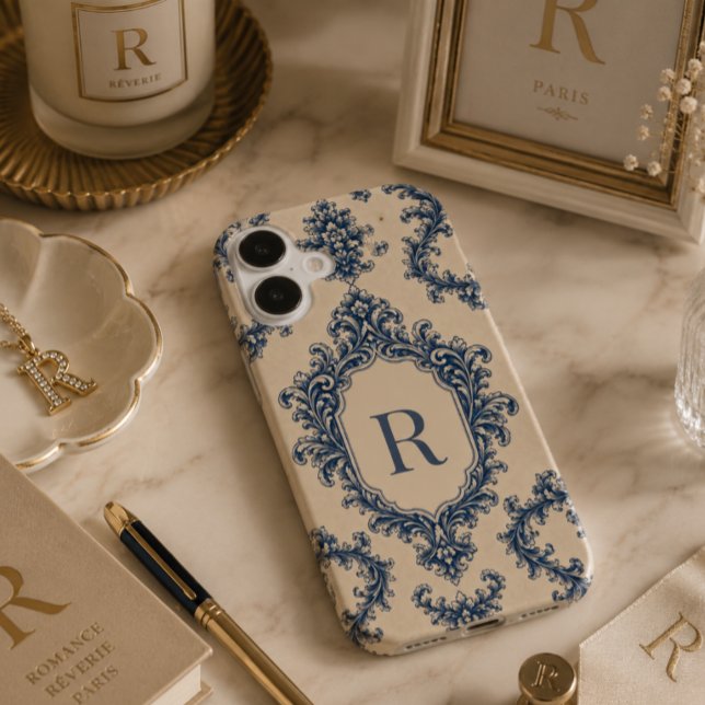 Coques Case-Mate iPhone Damier Bleu Personnalisé avec Monogramme (Créateur téléchargé)