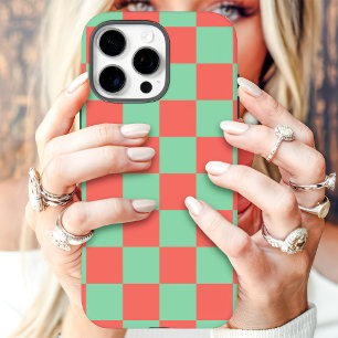 Coque iPhone 16 Pro Max Damier Corail Menthe