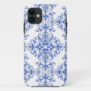 Etui iPhone Case-Mate Damier floral élégant bleu cobalt et blanc