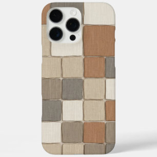 Coque iPhone 16 Pro Max Damier Moderne Bohème Terreux en Lin