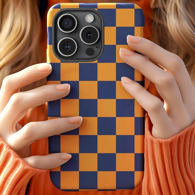 Coques Case-Mate iPhone Damier Navy Et Orange (Créateur téléchargé)