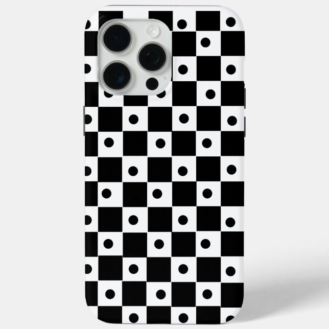 Coques Case-Mate iPhone Damier noir et blanc esthétique avec des points ré (Verso)