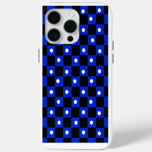 Coque Case-Mate iPhone Damier noir et bleu esthétique avec point rétro