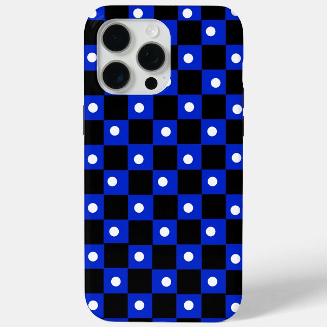 Coques Case-Mate iPhone Damier noir et bleu esthétique avec point rétro (Verso)