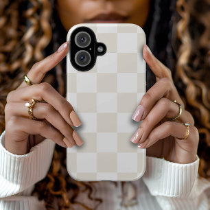 Coque Pour iPhone 16 Damier Rétro Crème et Blanc