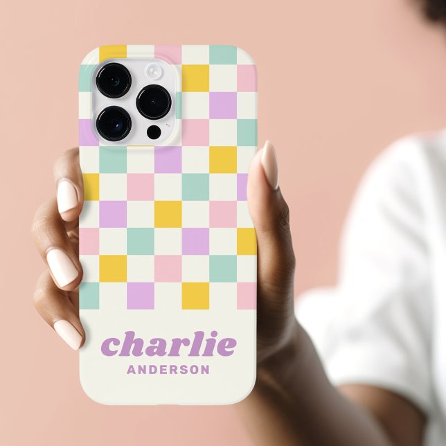 Coques Case-Mate iPhone damier rose jaune violet bleu (Pink yellow purple blue checkerboard Case-Mate iPhone case)