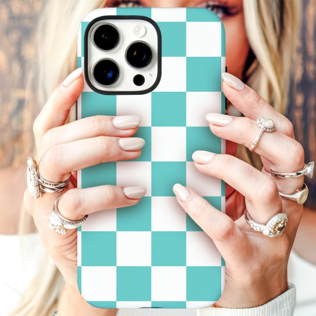 Coques Case-Mate iPhone Damier sarcelle et blanc  (Créateur téléchargé)