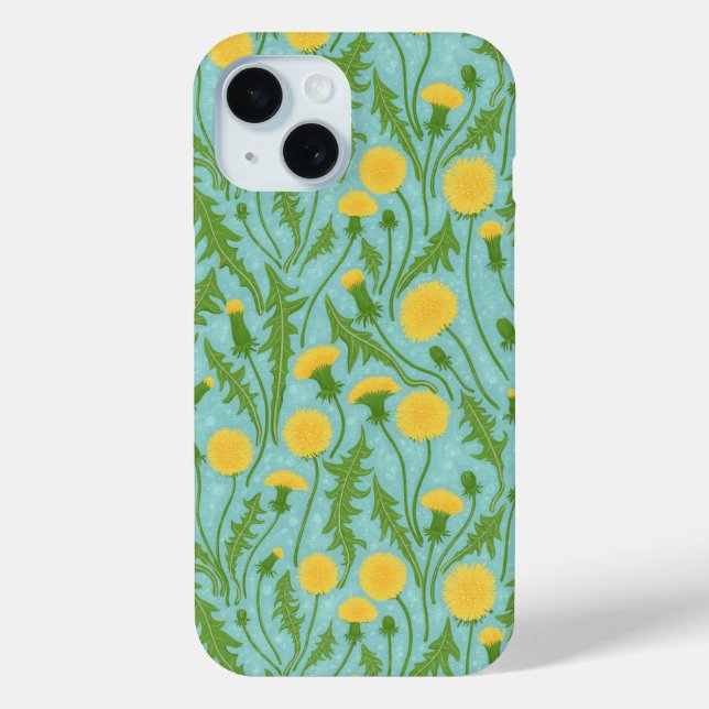 Coques Case-Mate iPhone Dandelions, vert, jaune et bleu (Verso)