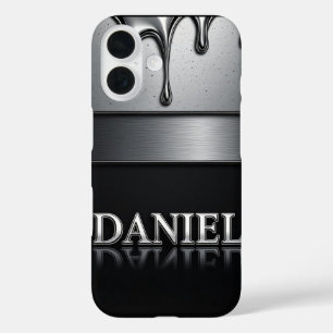 Coque Pour iPhone 16 Daniel Nom avec Métal Liquide qui Tombe