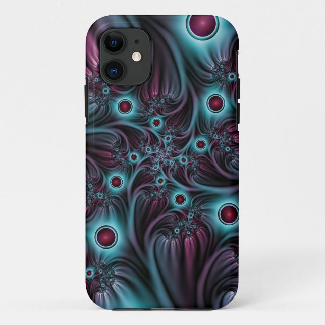 Coques Case-Mate iPhone Dans la profondeur Bleu rose Abstrait Fractal Art (Dos)