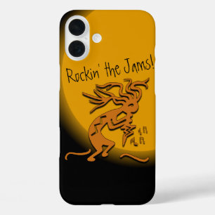 Coque Pour iPhone 16 Plus Danse Musicien Kokopelli Avec Notes Flottttantes