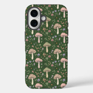 Coque Pour iPhone 16 Dark Hunter Green Fungi Seamless  Forestcore