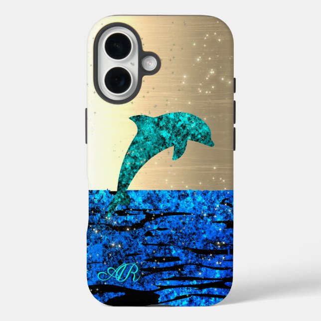 Coques Case-Mate iPhone Dauphin dans la mer, scintillant, monogrammé  (Verso)