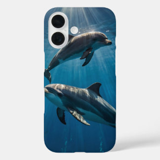 Coque Pour iPhone 16 Dauphins bleu profond