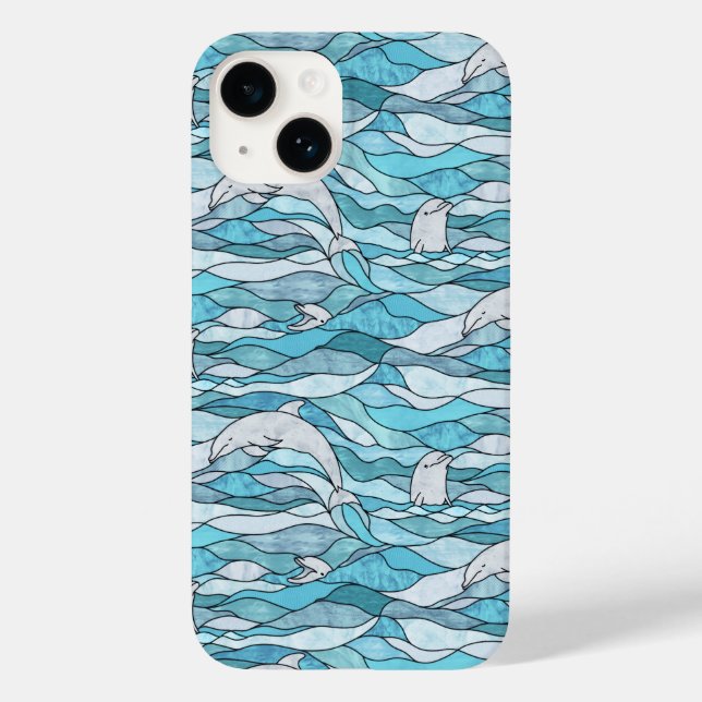 Coques Case-Mate iPhone Dauphins de verre tendu de l'océan bleu (Verso)
