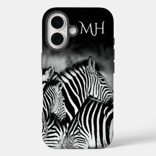 Coque Pour iPhone 16 Dazzle de monogramme de zèbre