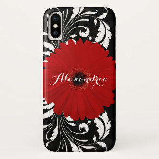 Case-Mate iPhone Case De Gerbera de marguerite monogramme rouge lumineux