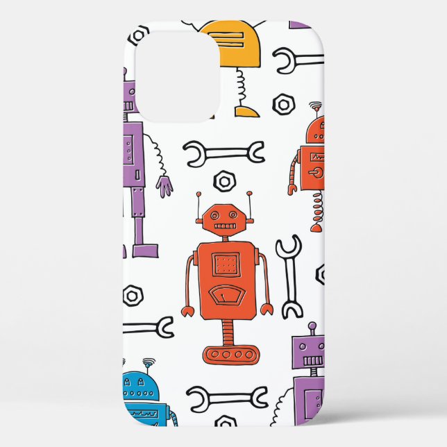 Coques Case-Mate iPhone De mignons robots à doodle. Motif sans couture. Ch (Verso)