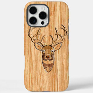 Coque iPhone 16 Pro Max Décor blanc Tail Cerf Tête de Bois Grain