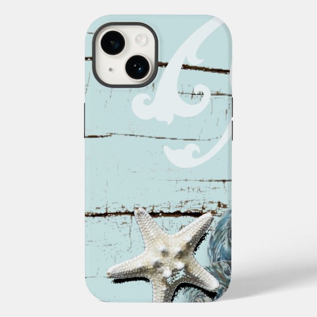 Coques Case-Mate iPhone Décor romantique Elégant bleu Seashell Beach (Verso)