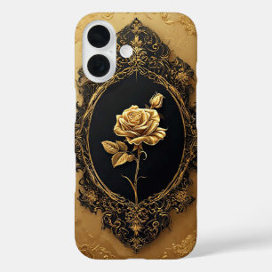 Coque Pour iPhone 16 Décoration de rose embellie dorée