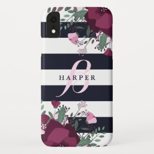 Coque Case-Mate Pour iPhone Décoré d'un monogramme rayé des roses   de rose et