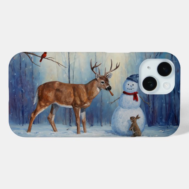Coques Case-Mate iPhone Deer et Happy Snowman hiver de vacances scène (Verso (horizontal))