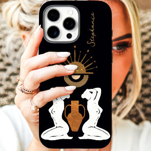 Coque iPhone 16 Pro Max Déesse de l'Or Glam Monogramme Personnalisé Paille