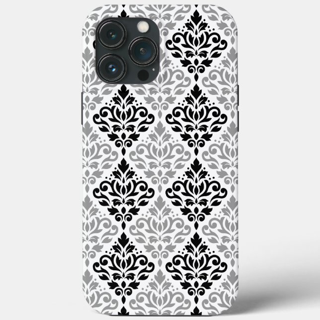 Coques Case-Mate iPhone Défiler Damask Grand Motif noir gris blanc (Verso)