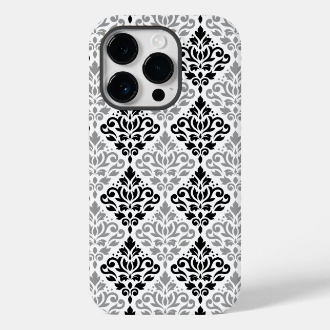 Coques Case-Mate iPhone Défiler Damask Grand Motif noir gris blanc (Verso)