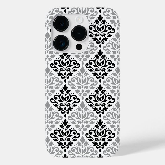 Coques Case-Mate iPhone Défiler Damask Grand Motif noir gris blanc (Verso)
