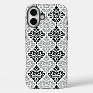 Coque Pour iPhone 16 Plus Défiler Damask Grand Motif noir gris blanc