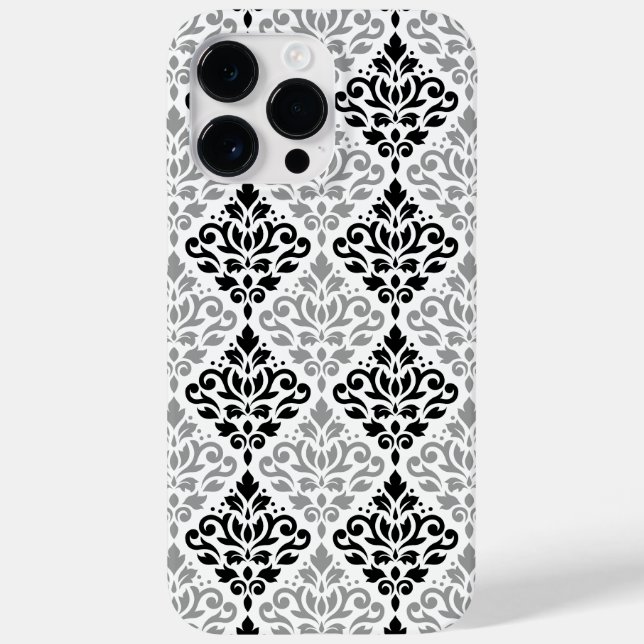 Coques Case-Mate iPhone Défiler Damask Grand Motif noir gris blanc (Verso)