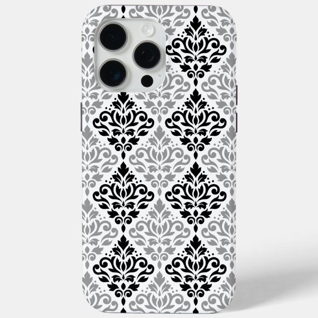 Coques Case-Mate iPhone Défiler Damask Grand Motif noir gris blanc (Verso)