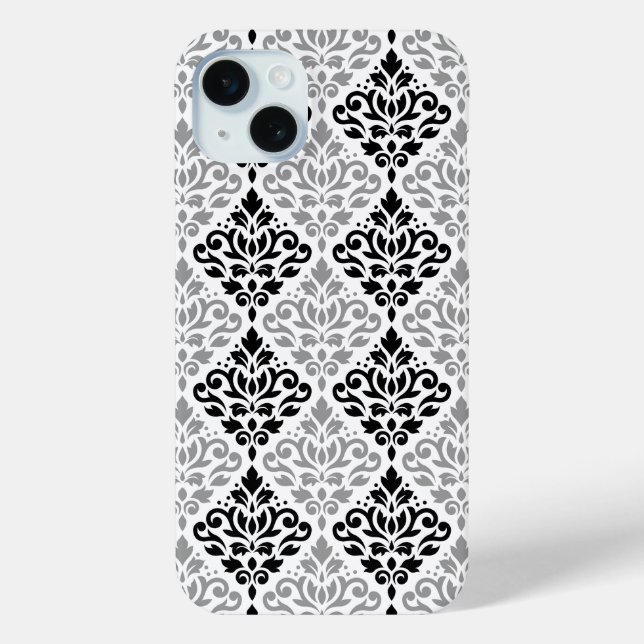 Coques Case-Mate iPhone Défiler Damask Grand Motif noir gris blanc (Verso)