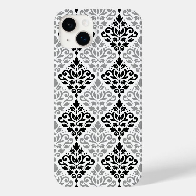 Coques Case-Mate iPhone Défiler Damask Grand Motif noir gris blanc (Verso)