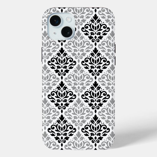 Coques Case-Mate iPhone Défiler Damask Grand Motif noir gris blanc (Verso)