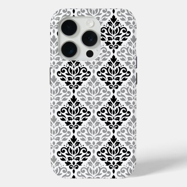 Coques Case-Mate iPhone Défiler Damask Grand Motif noir gris blanc (Verso)