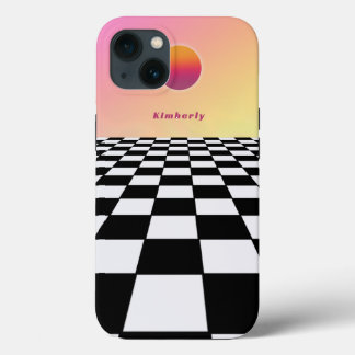 Case-Mate iPhone Case Dégradé de coucher de soleil rétro à damier
