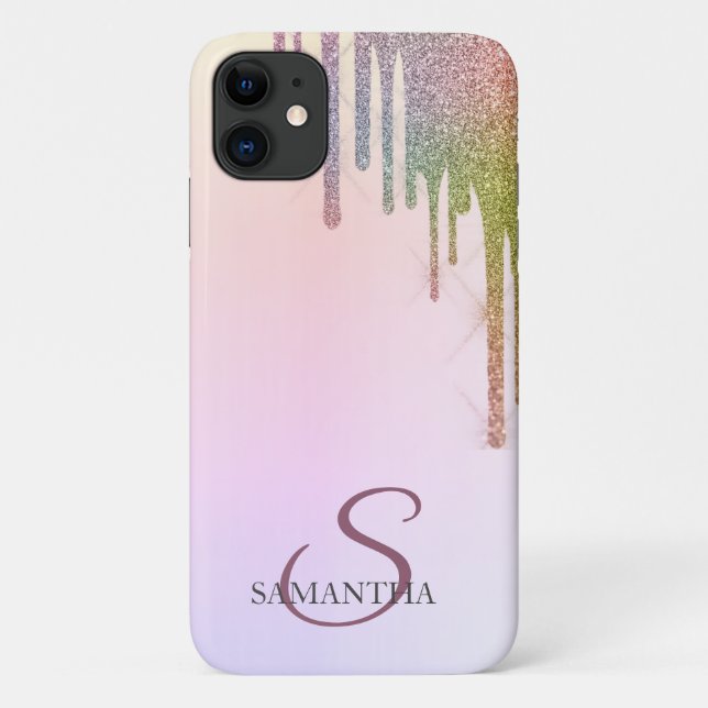 Coques Case-Mate iPhone Dégradé de gouttes de paillettes arc-en-ciel brill (Dos)