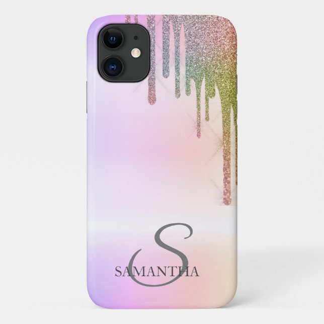 Coques Case-Mate iPhone Dégradé de gouttes de paillettes arc-en-ciel éléga (Dos)