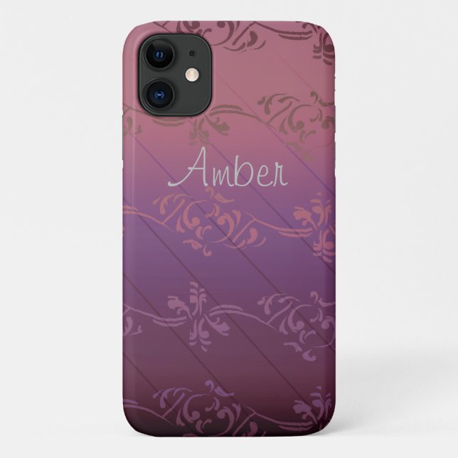 Coques Case-Mate iPhone Dégradé Rose Violet Rayé Motif Feuillu Floral M (Dos)