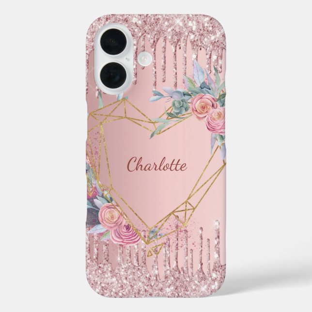 Coques Case-Mate iPhone Dégustation florale rose pâle nom monogramme (Verso)
