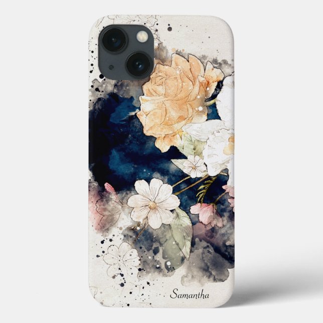 Coques Case-Mate iPhone Délicat rose oranger floral bleu aquarelle splash (Verso)