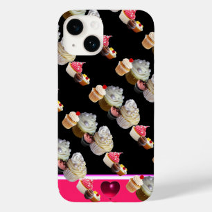 Coque Pour iPhone 14 DÉLICIEUX CUPCAKES DESERT SHOP, Rose, Fuchsia Blan
