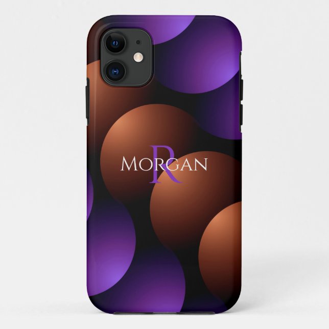 Coques Case-Mate iPhone Demi-cercles or rose et violet, monogramme du nom (Dos)
