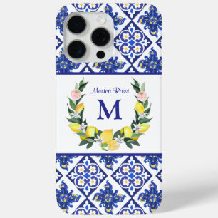 Coque Case-Mate iPhone Demoiselle d'honneur Citrons Bleu Tuiles Italienne
